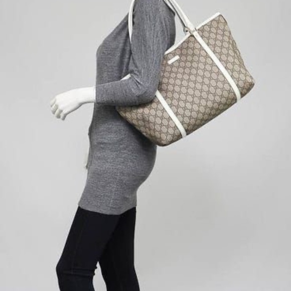 Authentic GUCCI GG Coated Canvas Joy Medium Tote Bag Beige/White - Picture 3 of 16